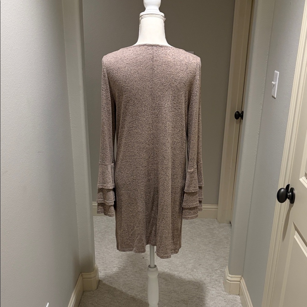 White Birch Tan Layered Sleeve Midi Sweater Dress - Picture 2 of 2